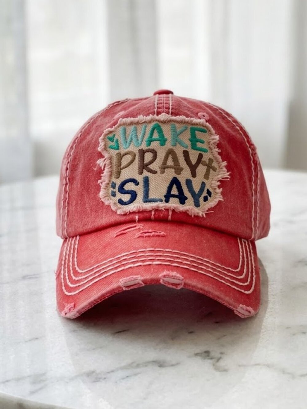 Ladies Pink Wake Pray Slay Baseball Hat